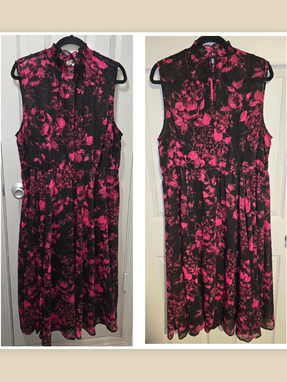 Torrid Clip Dot Mock Neck Floral Fuschia & Black Midi Dress Women's Plus 2X - Picture 4 of 10